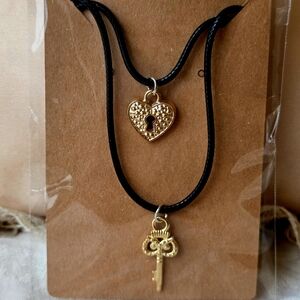 Gold Heart and Key Pendant Necklace